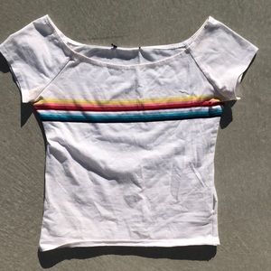 Cute Slightly Off-the-shoulder top with Rainbow Stripe Across Bodice